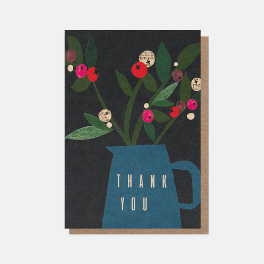 PQX219-Caroline G-Jug With Christmas Foliage Thank You -Xmas Card Pack-