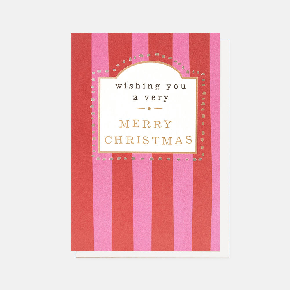 PQX220-Caroline G-Pink And Red Stripe Wishing You A Very Merry Christmas -Xmas Card Pack-