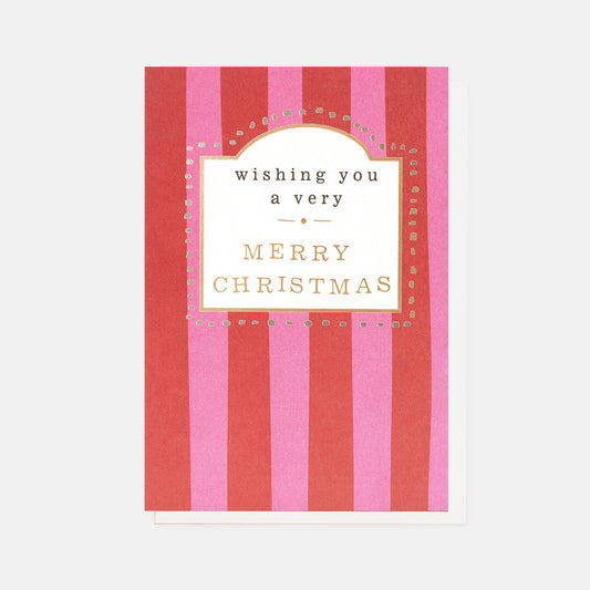 PQX220-Caroline G-Pink And Red Stripe Wishing You A Very Merry Christmas -Xmas Card Pack-