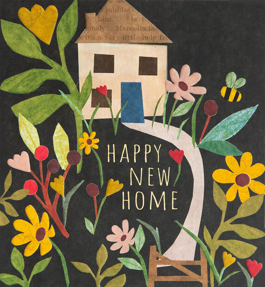 PRC001-Caroline G-Happy New Home Collage House With Flower Path-Card-