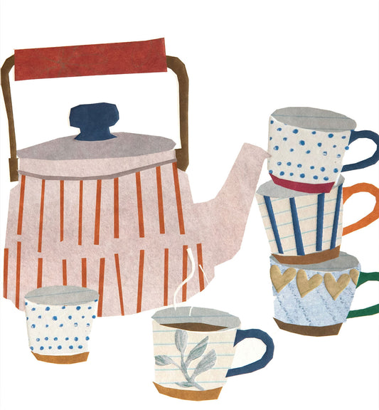 PRC004-Caroline G-Blank Collage Teapot And Mugs-Card-