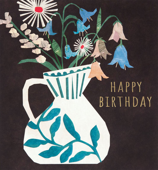 PRC010-Caroline G-Happy Birthday Collage Vase With Flowers-Card-