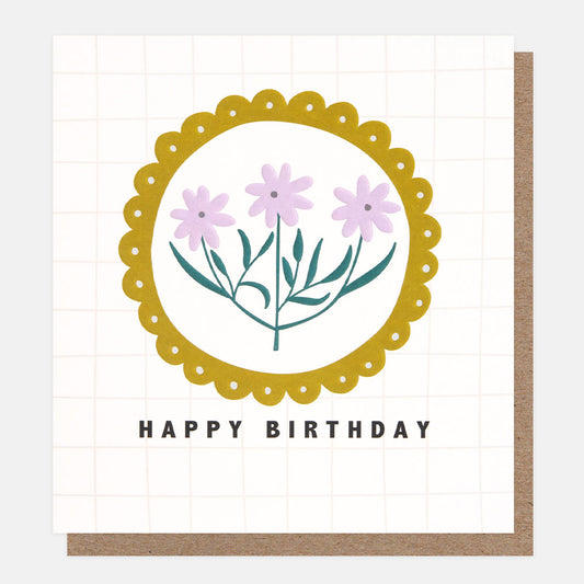 PRE001-Caroline G-Happy Birthday Floral In Scallop On Grid-Card-Prairie