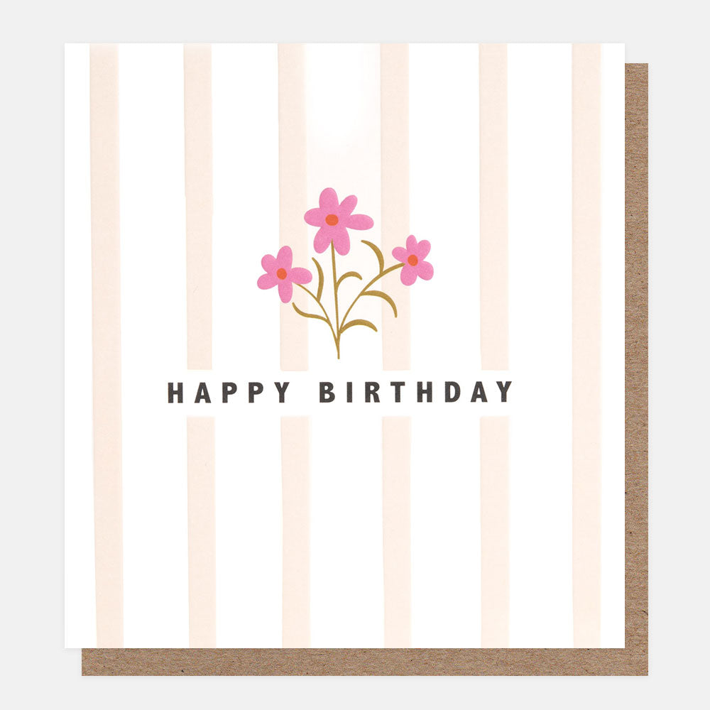 PRE004-Caroline G-Happy Birthday Posey On Pink Stripe-Card-Prairie