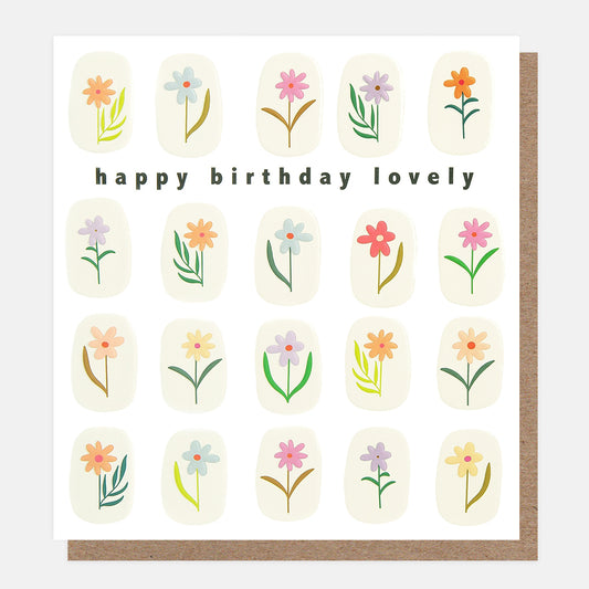 PRE006-Caroline G-Happy Birthday Little Flowers Grey Frames-Card-Prairie