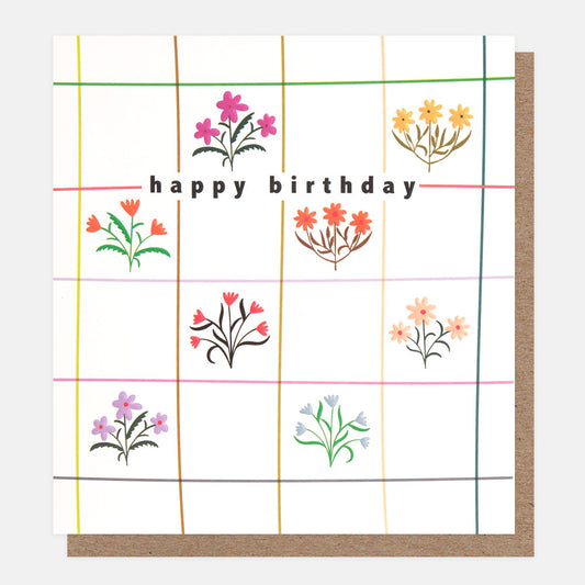 PRE008-Caroline G-Happy Birthday Florals In Grid -Card-Prairie