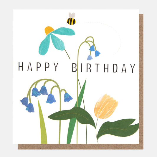 PSI001-Caroline G-Happy Birthday Flowers With Bee-Card-Posie