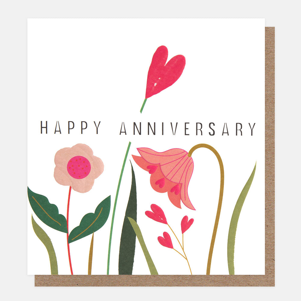 PSI005-Caroline G-Happy Anniversary Flower & Heart Stems-Card-Posie