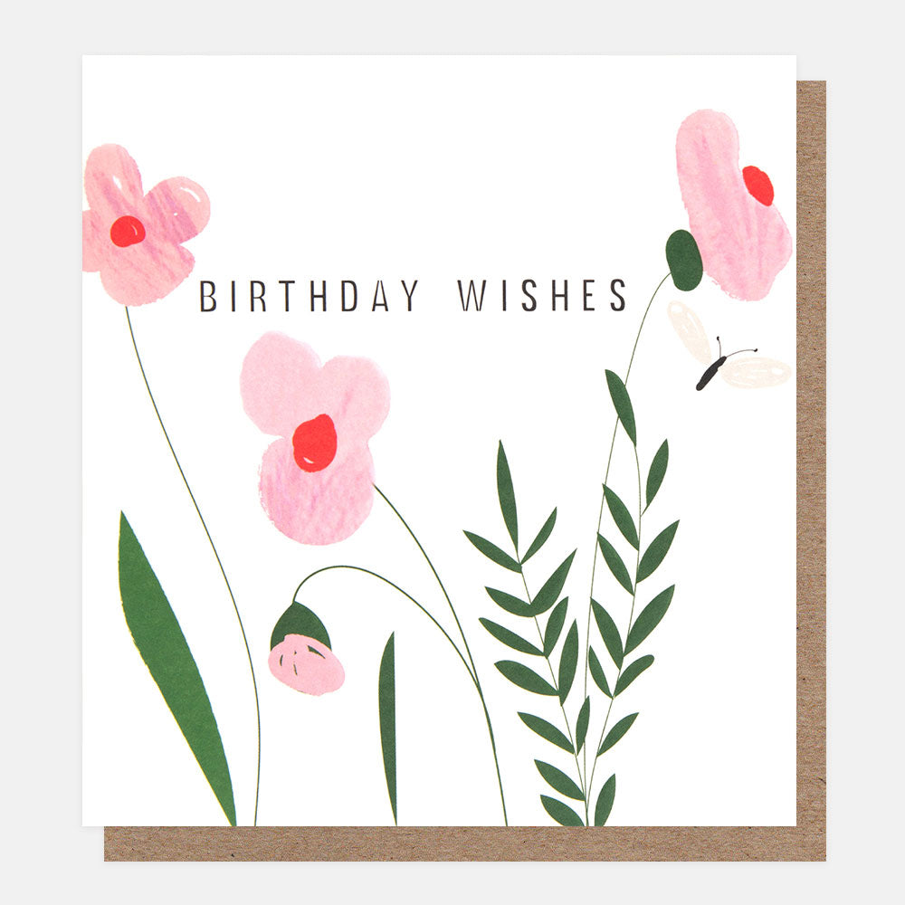 PSI007-Caroline G-Birthday Wishes Pink Flowers -Card-Posie