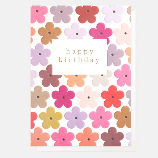 PWK025-Caroline G-Happy Birthday Multi Flower Heads-Card-Pattern Work