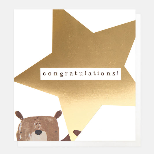 RAN004-Caroline G-Congratulations Bear Holding Star-Card-Random