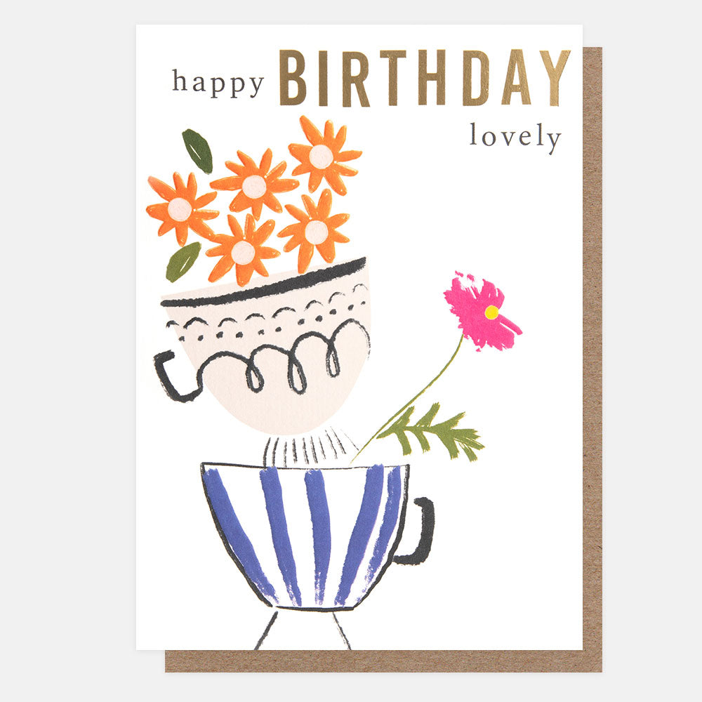 SBK006-Caroline G-Happy Birthday Lovely Flowers In Teacups-Card-Sketchbook