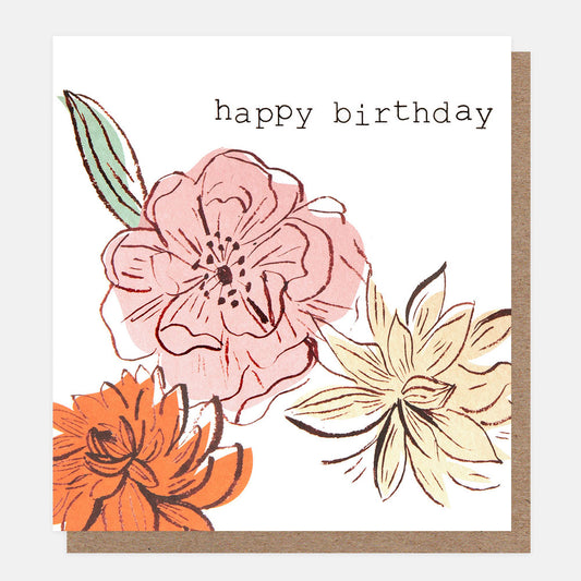 SBL001-Caroline G-Happy Birthday Pink And Orange Flowers-Card-Scribble Bloom