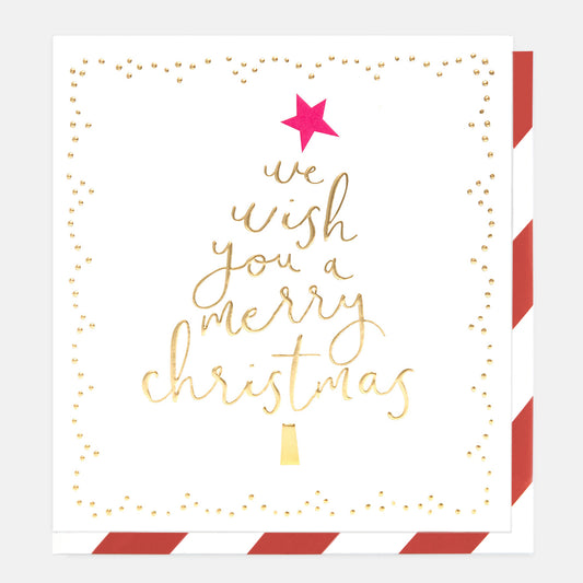 SGX017-Caroline G-Gold Script Tree We Wish You A Merry Christmas-Xmas Card-