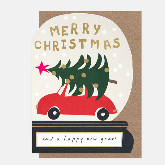 SGX025-Caroline G-Snow Globe Car With Tree Christmas/New Year-Xmas Card-
