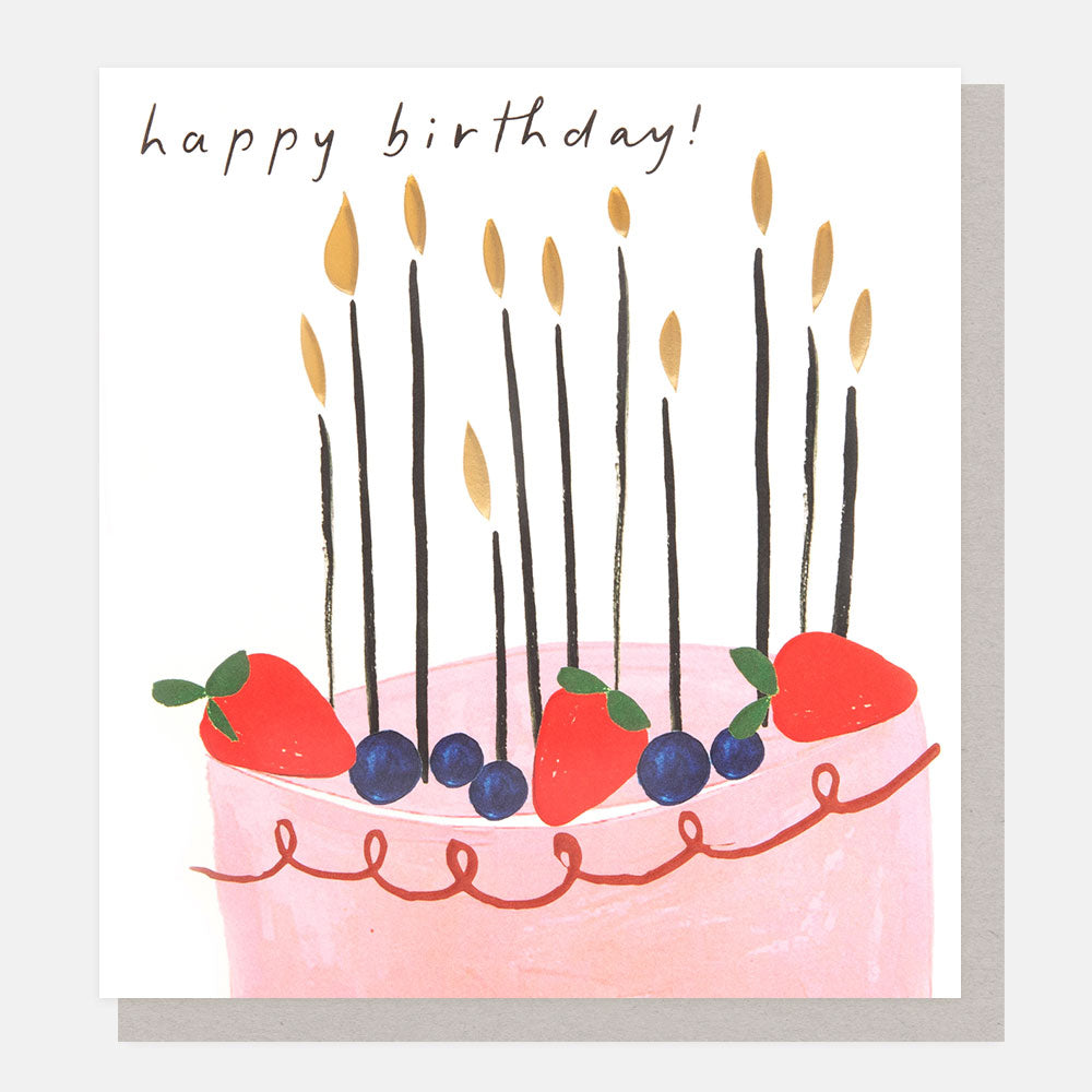 SHW001-Caroline G-Happy Birthday! Pink Cake With Berries & Candles-Card-Showtime