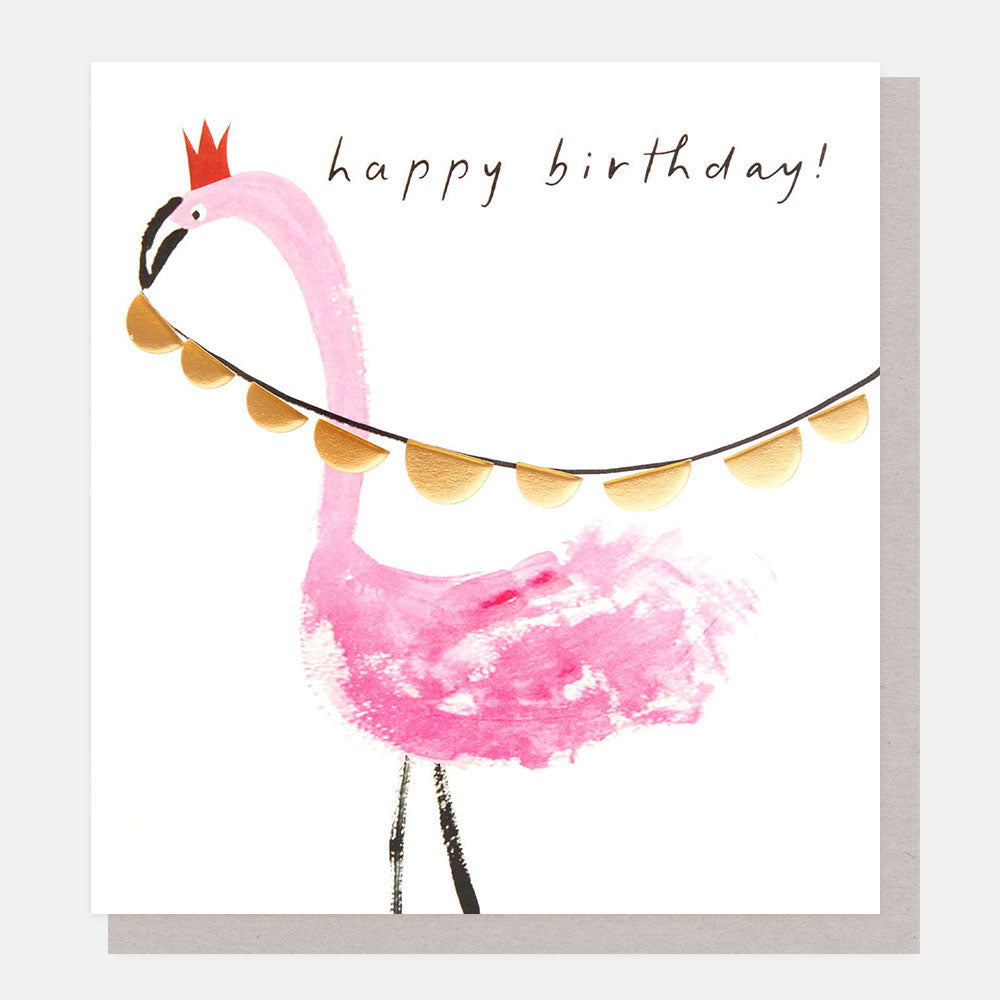 SHW004-Caroline G-Happy Birthday! Flamingo With Crown And Bunting-Card-Showtime