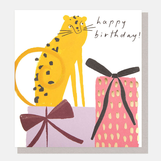 SHW006-Caroline G-Happy Birthday! Leopard With Presents-Card-Showtime