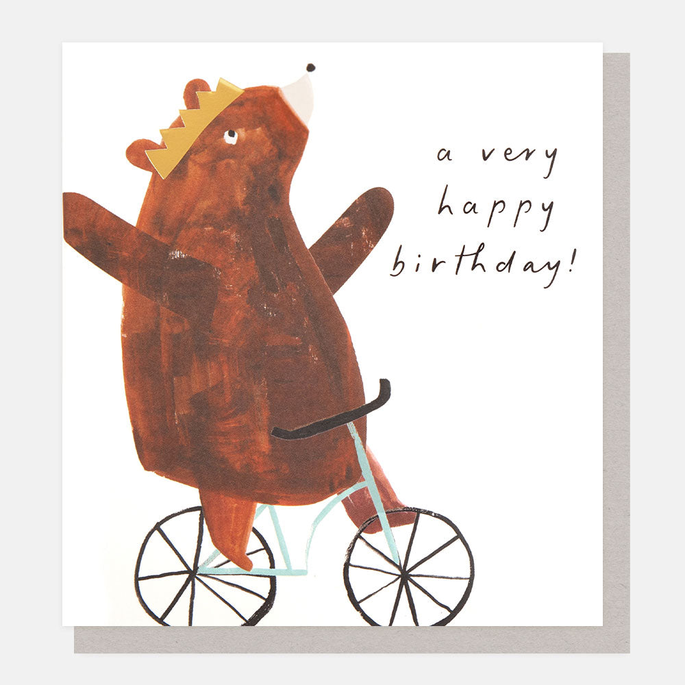 SHW007-Caroline G-A Very Happy Birthday! Bear In Crown On Bike-Card-Showtime