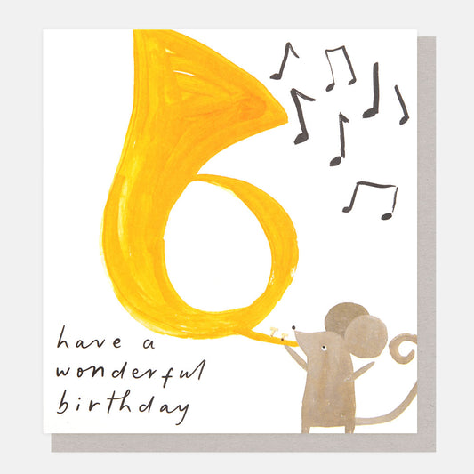 SHW012-Caroline G-Have A Wonderful Birthday Mouse With French Horn-Card-Showtime