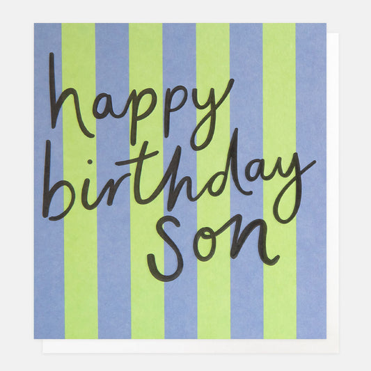 SIP019-Caroline G-Happy Birthday Son Blue And Green Stripe-Card-Stripe