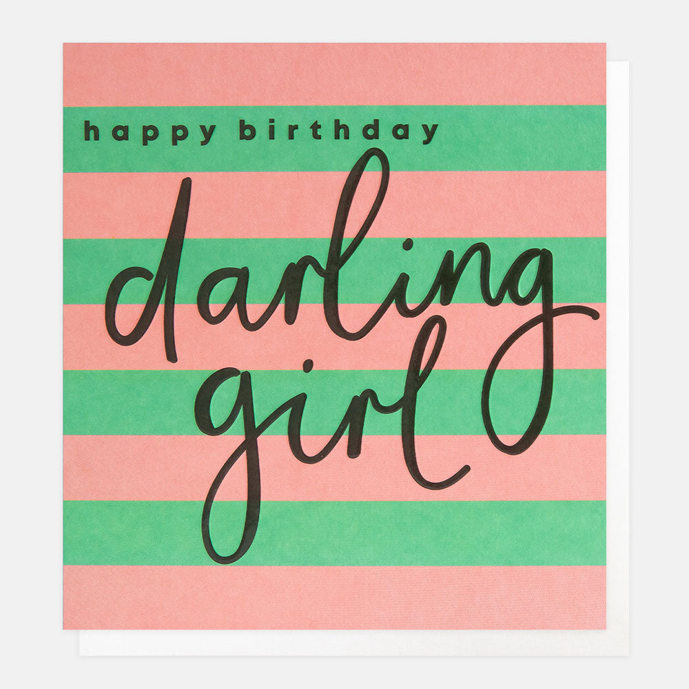 SIP021-Caroline G-Happy Birthday Darling Girl Pink & Teal Stripe-Card-Stripe
