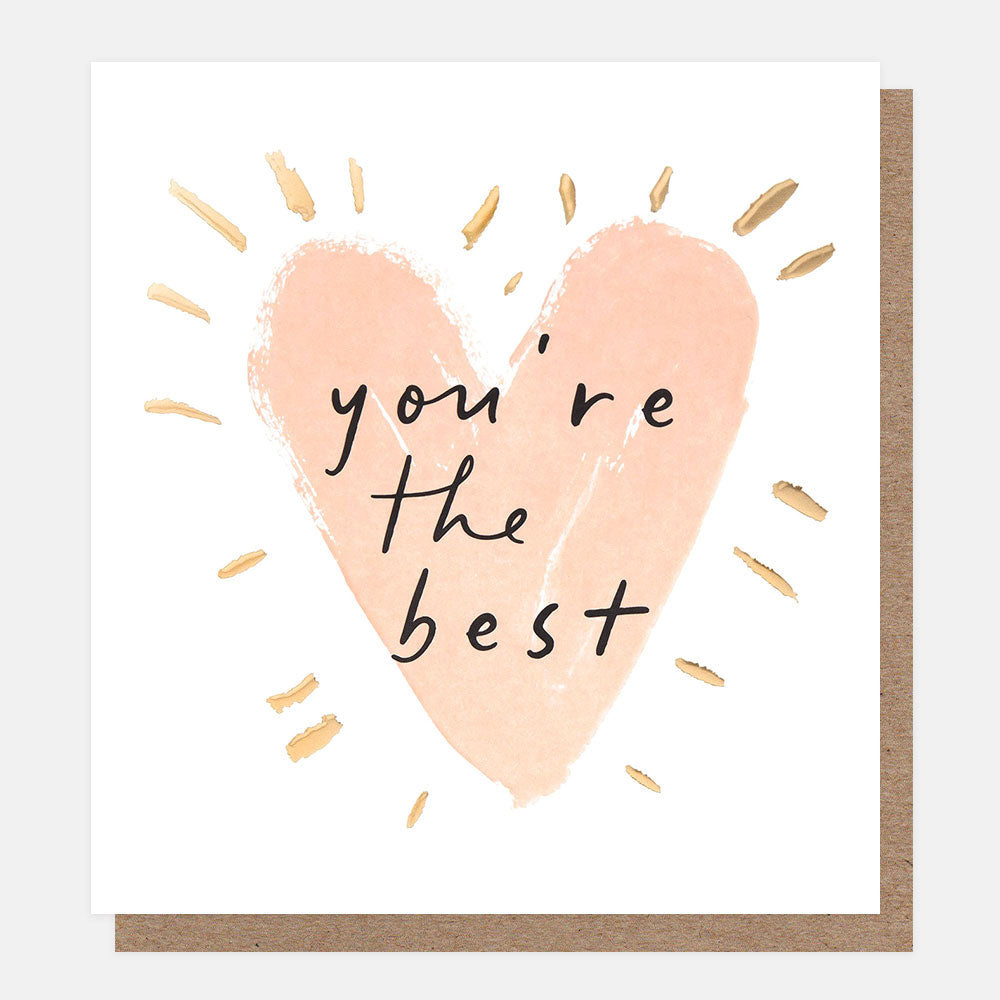 THT011-Caroline G-You'Re The Best Pink Heart In Gold Burst-Card-Thoughtfulness