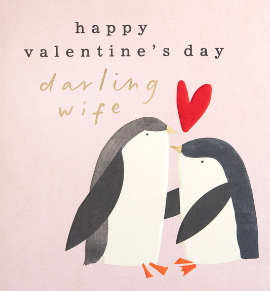 VAL027-Caroline G-Happy Valentine'S Day Darling Wife Penguin Hugging-Card-