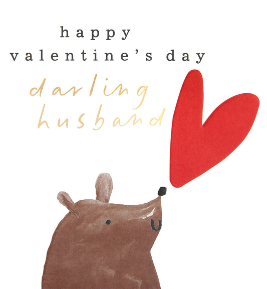 VAL028-Caroline G-Happy Valentine'S Day Darling Husband Bear With Love Heart-Card-