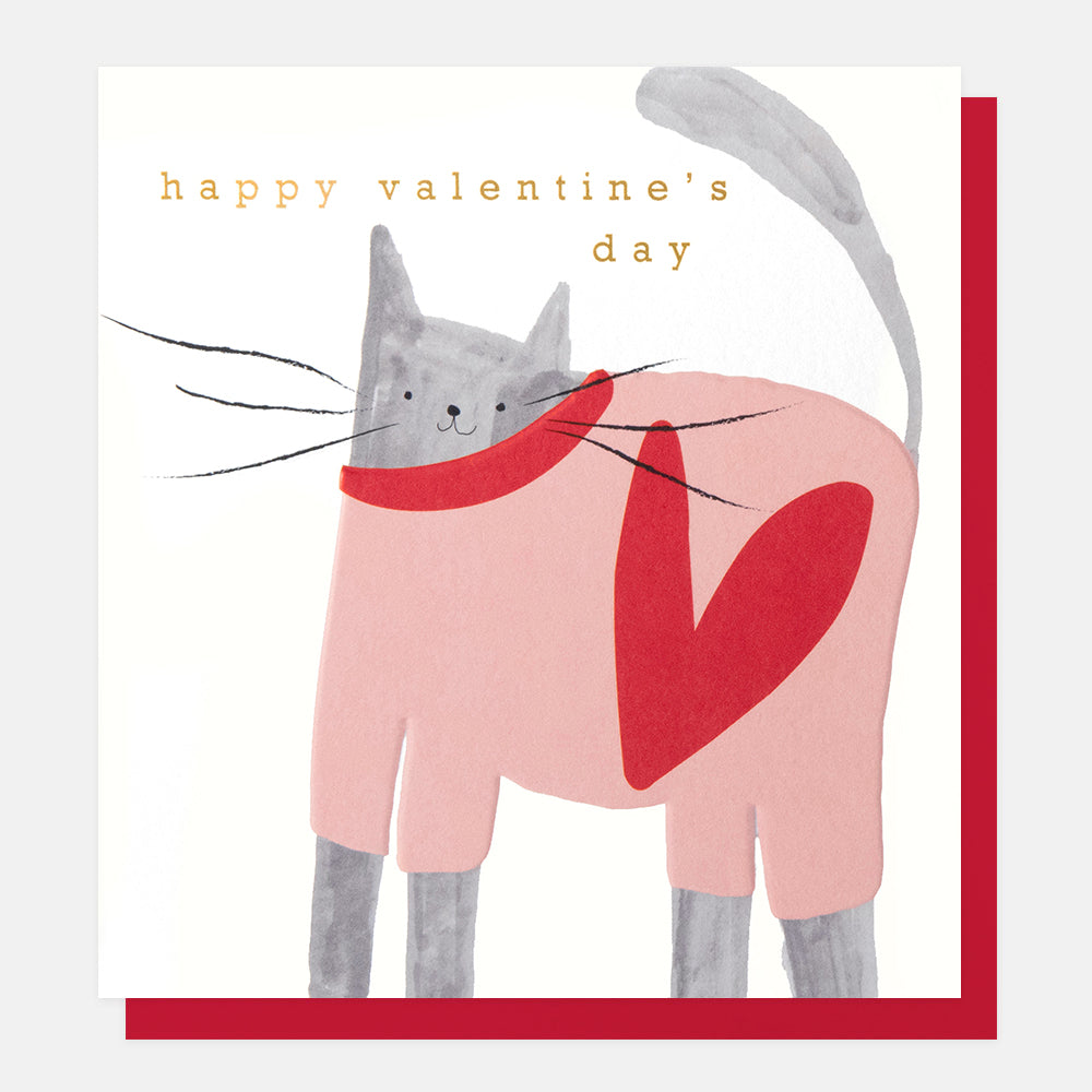 VAL029-Caroline G-Happy Valentine'S Day Grey Cat-Card-
