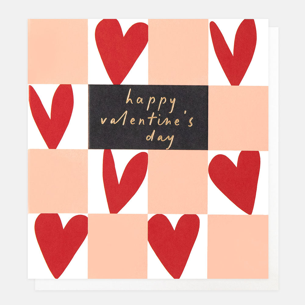 VAL032-Caroline G-Pink And Red Heart Grid Pattern-Card-
