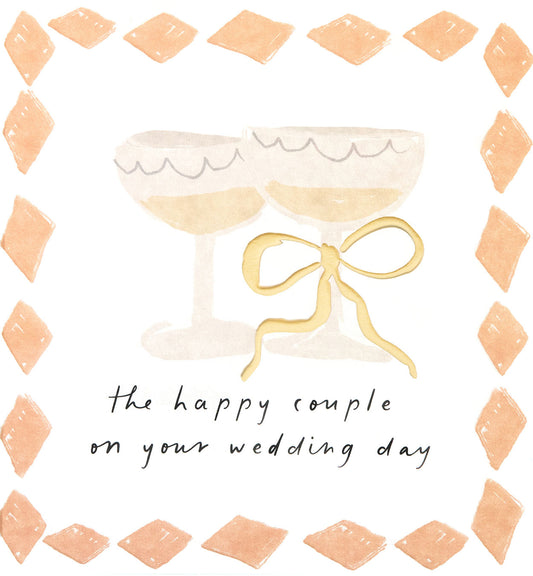 WED010-Caroline G-The Happy Couple On Your Wedding Day Glasses W/ Bow & Border-Card-