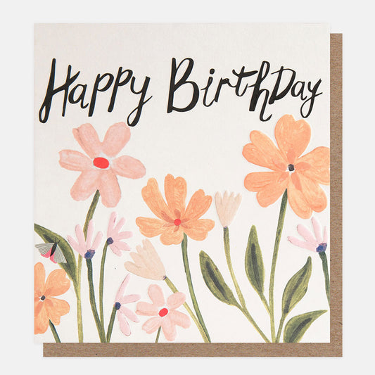 WFE010-Caroline G-Happy Birthday Peachy Flower Stems-Card-Wild Life