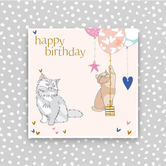 CB213-Molly Mae-Happy Birthday - Cat And Balloons-Card-Carried On The Breeze