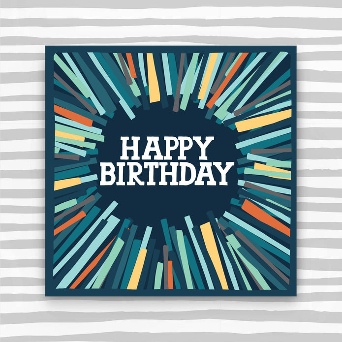 CK013-Molly Mae-Happy Birthday Card - Green Lines-Card-Clockwise Blue Skies