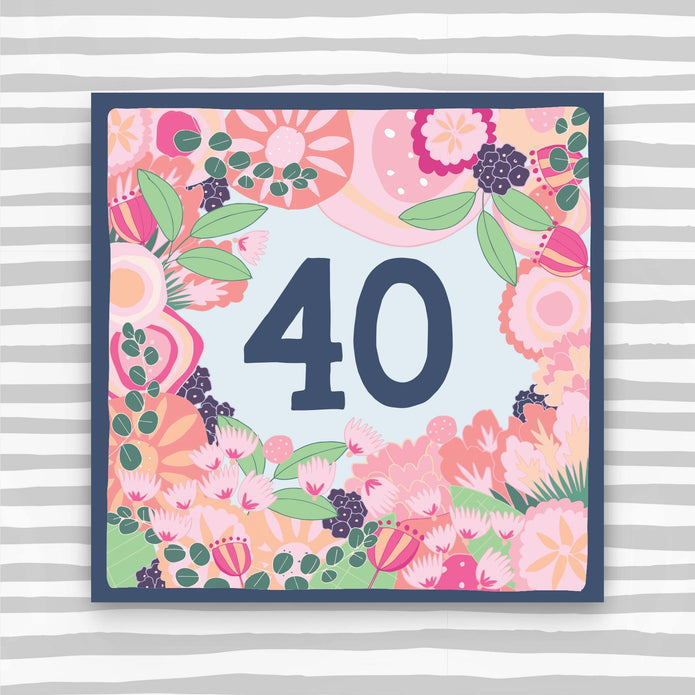 CK022-Molly Mae-40Th Birthday Card - Floral Birthda-Card-Clockwise Blue Skies