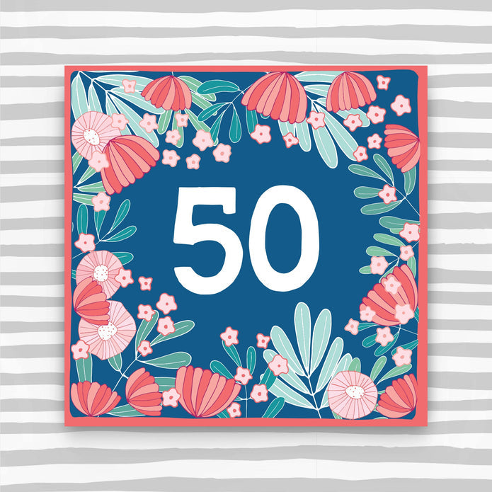 CK023-Molly Mae-50Th Birthday Card - Floral Birthda-Card-Clockwise Blue Skies