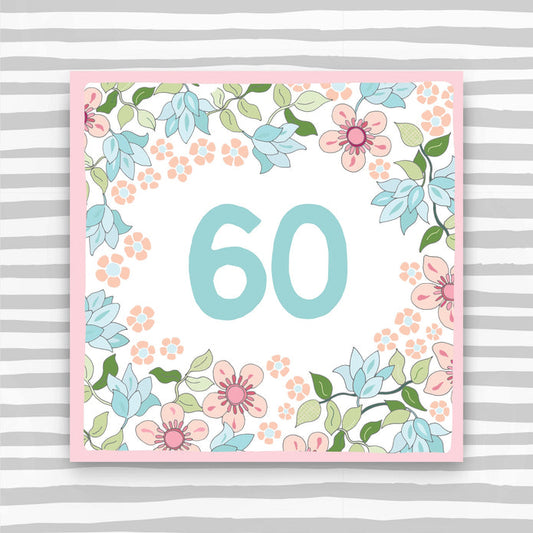 CK024-Molly Mae-60Th Birthday Card - Floral Birthda-Card-Clockwise Blue Skies