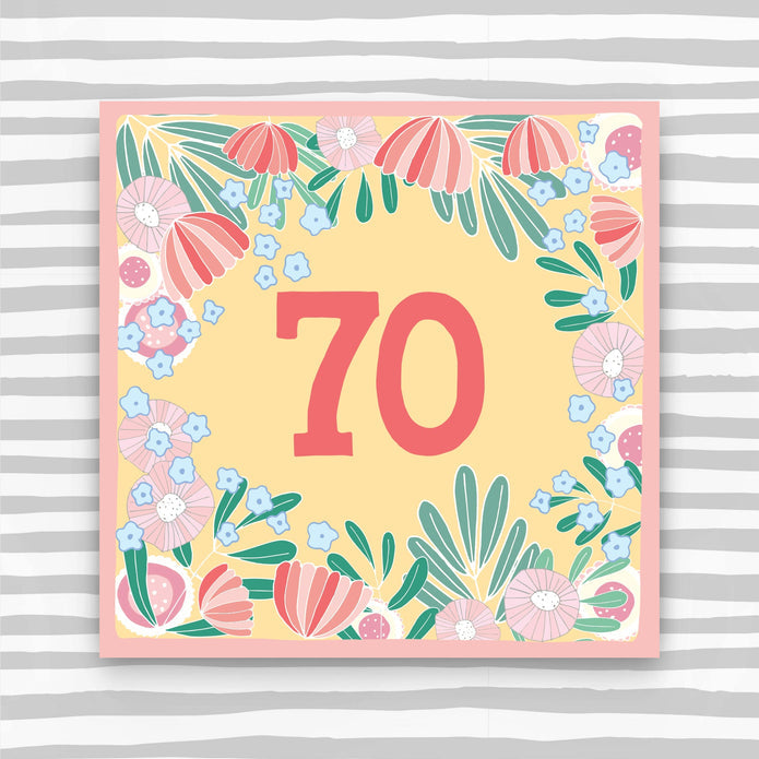 CK025-Molly Mae-70Th Birthday Card - Floral Birthda-Card-Clockwise Blue Skies