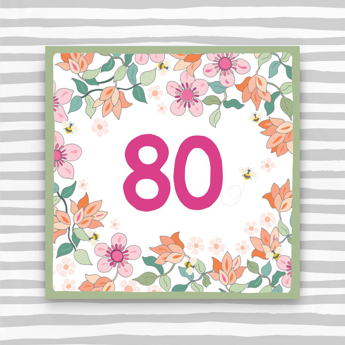 CK026-Molly Mae-80Th Birthday Card - Floral Birthda-Card-Clockwise Blue Skies