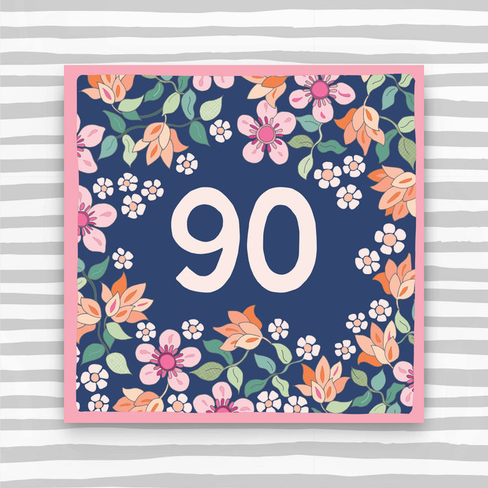 CK027-Molly Mae-90Th Birthday Card - Floral Birthda-Card-Clockwise Blue Skies