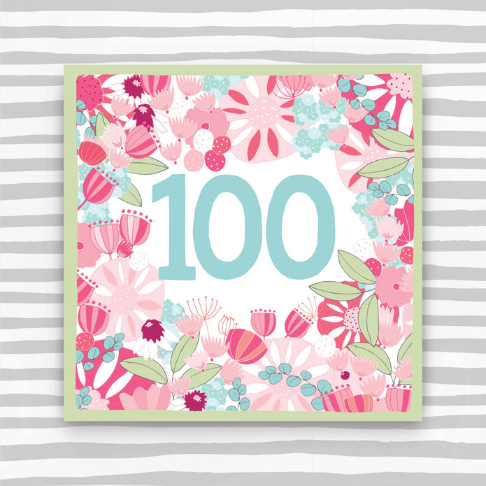 CK028-Molly Mae-100Th Birthday Card - Floral Birthd-Card-Clockwise Blue Skies