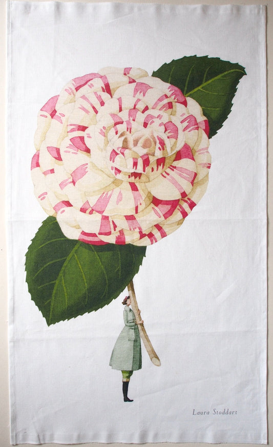 IB007-Laura Stoddart-Camelilia-In Bloom-Tea Towel Linen 48 x 78 cm