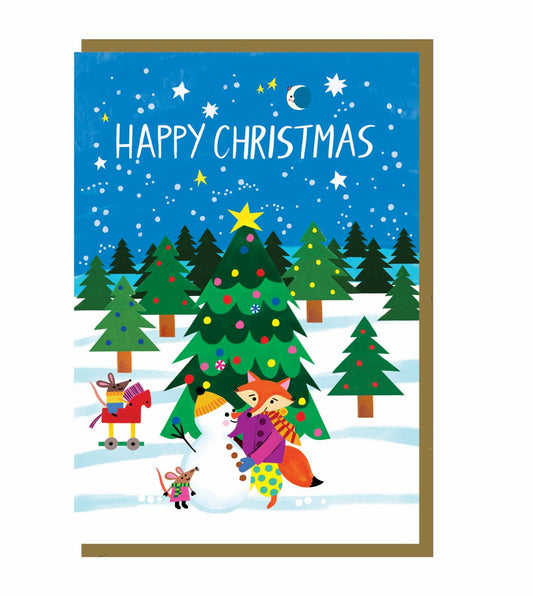 EBX039-Earlybird-Fox And Snowman-Xmas Card-
