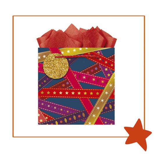 9605770066-The Editor Groupe-Ruban Noir-Small Square Bag 180Mm X 180Mm-Xmas Gift Bag-