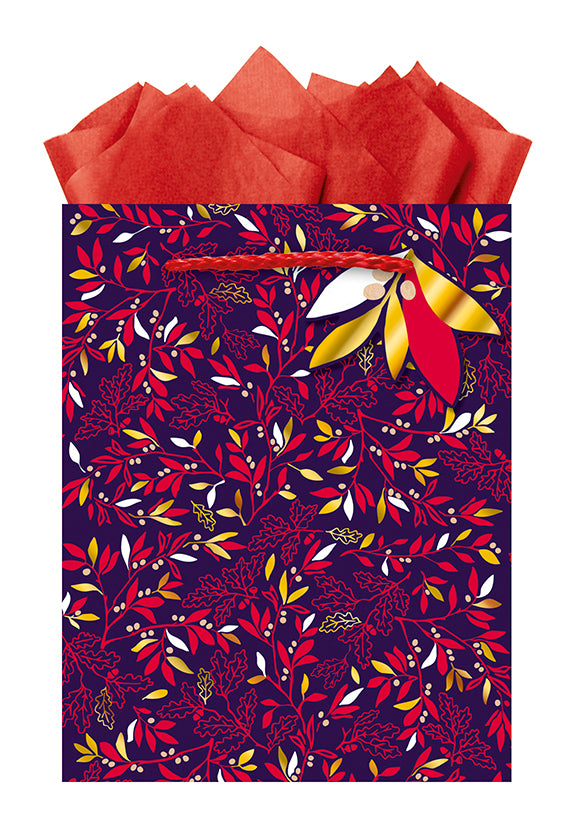 9605771308-Editor Groupe-Purple Leaf-Small Bags 14X18Cm-Xmas Gift Bag