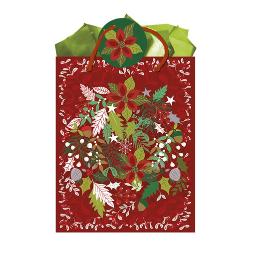9613800663-The Editor Groupe-Foliage Rubis-Medium Bag 200Mm X 250Mm-Xmas Gift Bag-
