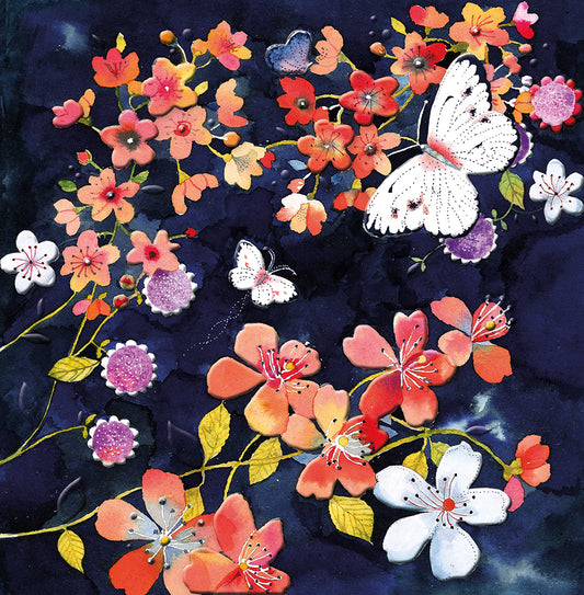9958400014-Editor Groupe-White Butterflies Flowers-Card-Aerial Carnet