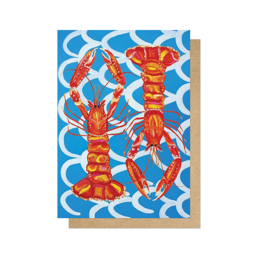 ALISTR004C-East End Prints-Langoustines On Blue Wavey-Card-Alice Straker