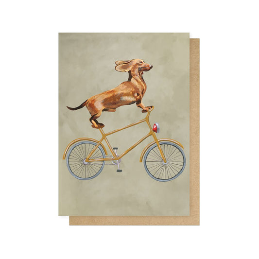 COCDEP005C-East End Prints-Dachshund On Bicycle-Card-